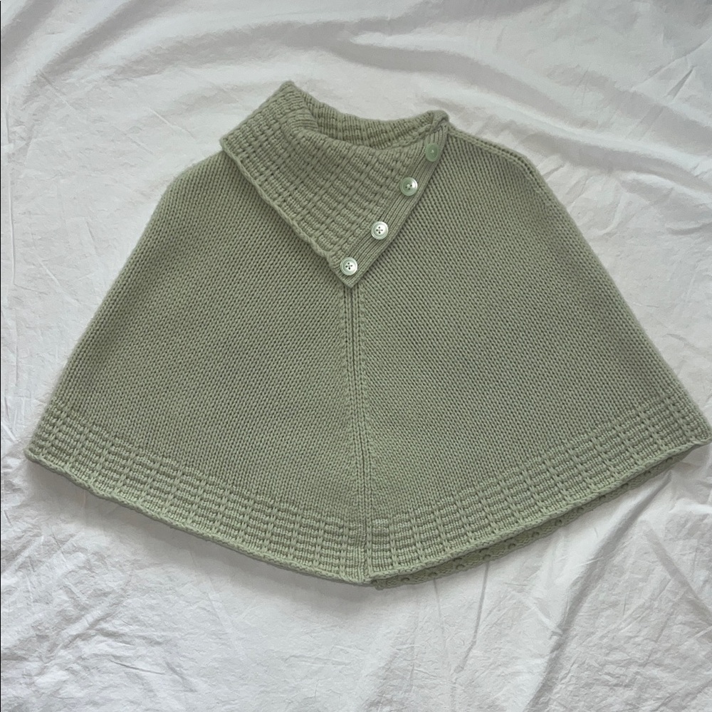 Vintage 00s Gap Seafoam Baby Green Knit Lambs Wool Poncho Shawl Cape